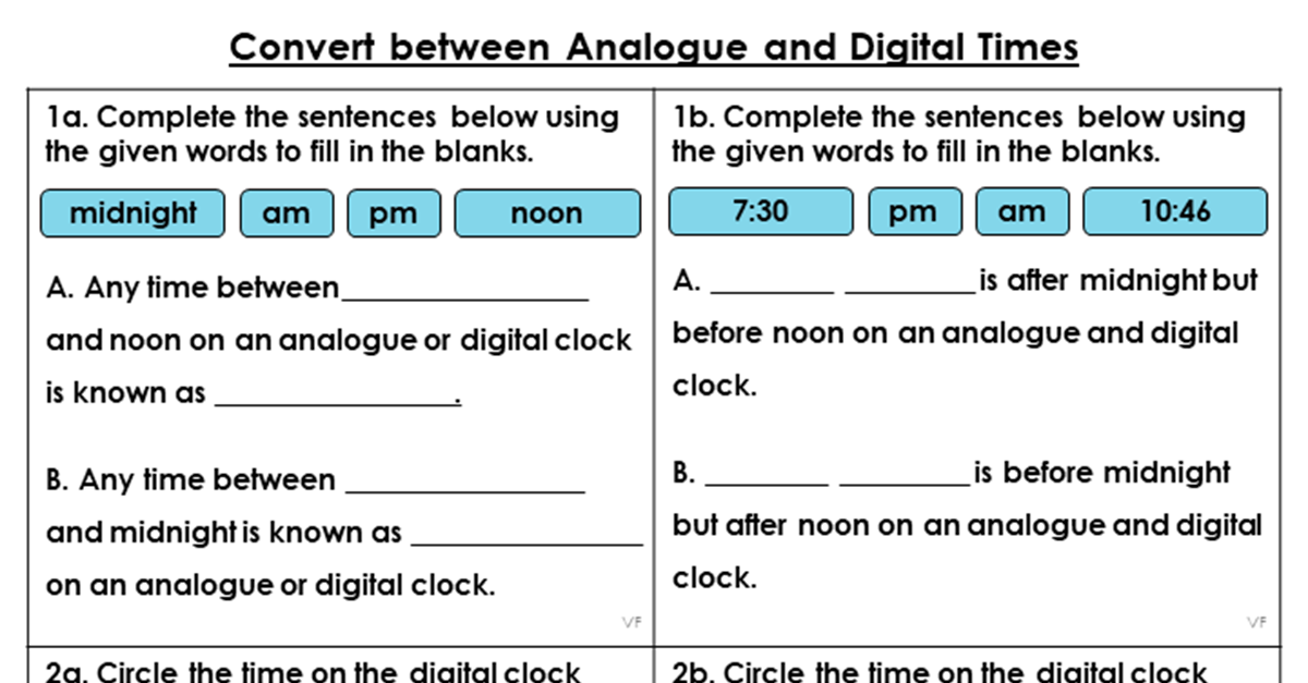 Convert between Analogue and Digital Times - Varied Fluency