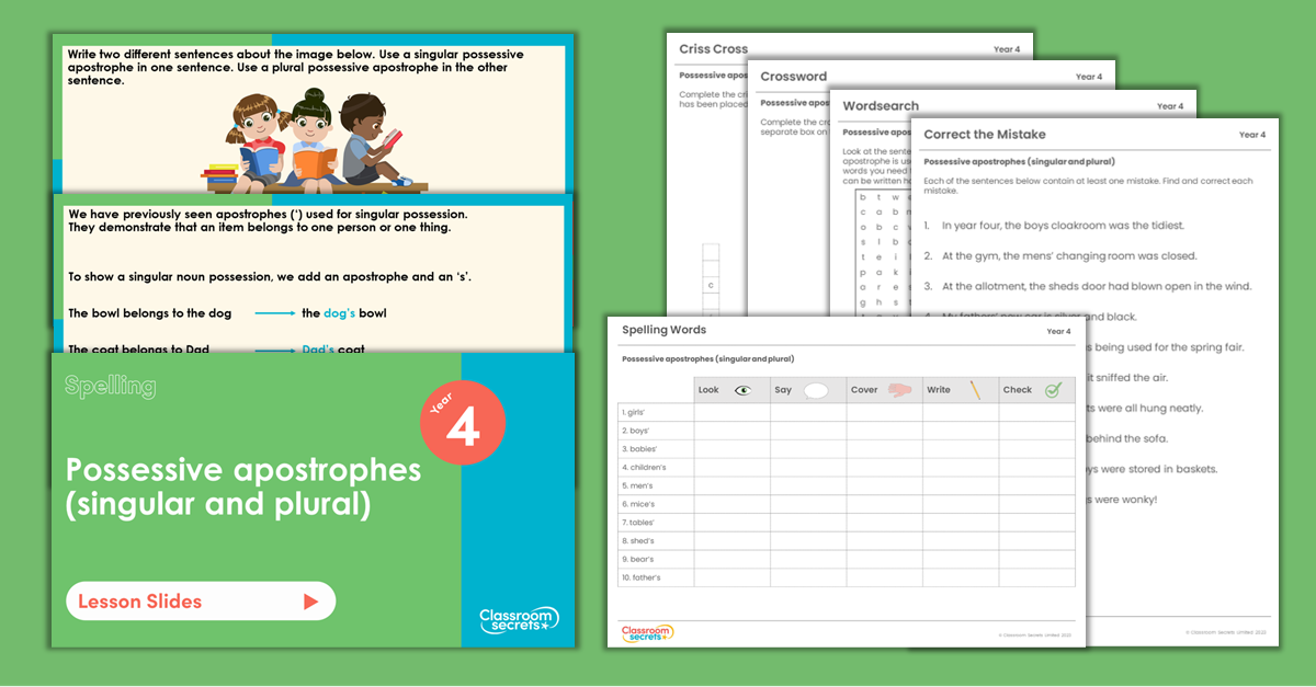 Year 4 Spelling Resource Pack - Possessive Apostrophes