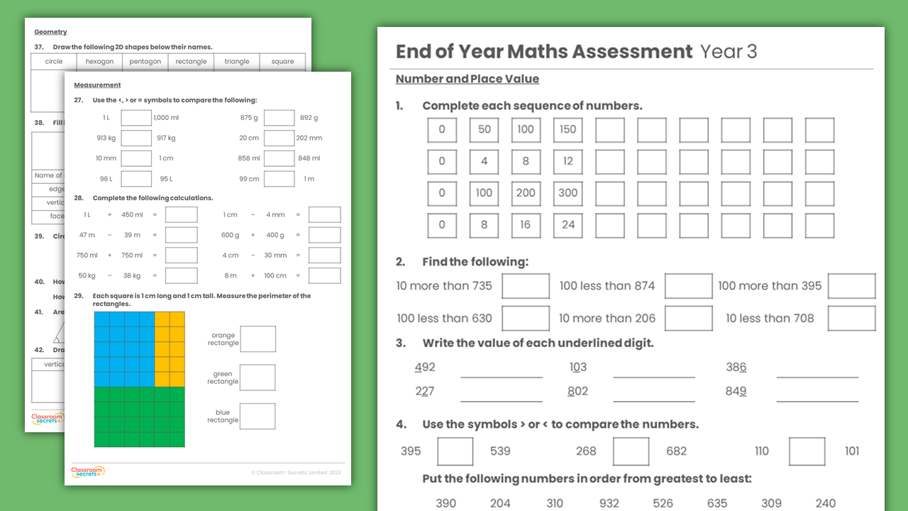 Year 3 End of Year Maths Assessment