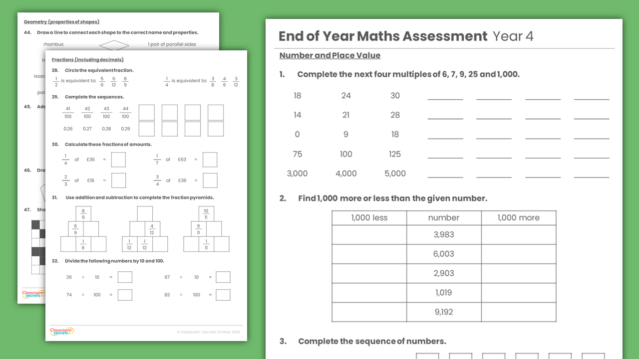 Year 4 End of Year Maths Assessment