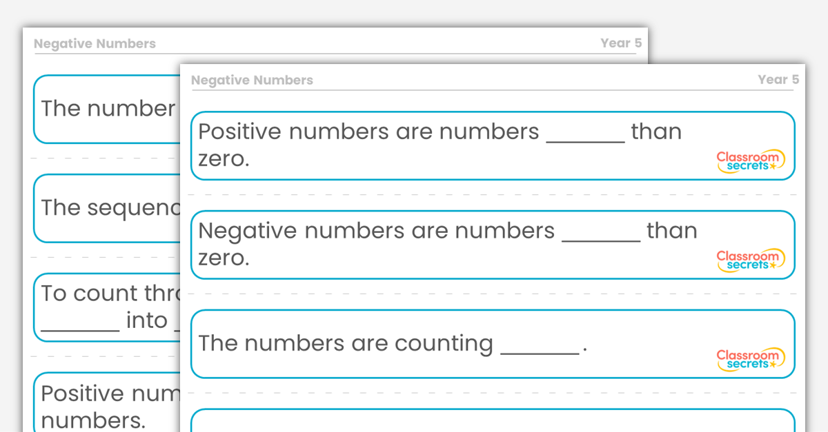 Maths Stem Sentences: Year 5 Negative Numbers