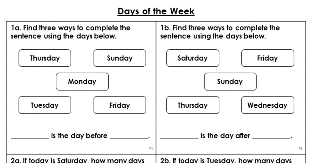 Days of the Week - Reasoning and Problem Solving