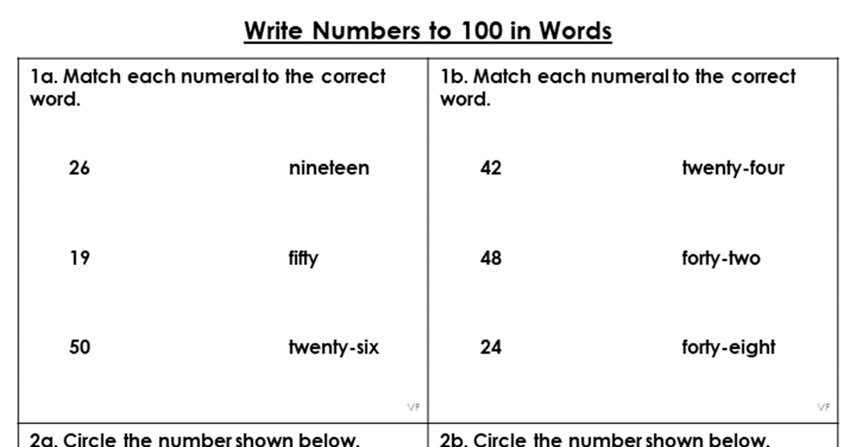 Write Numbers to 100 in Words