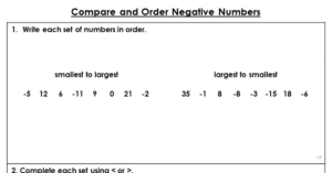 Compare and Order Negative Numbers - homework