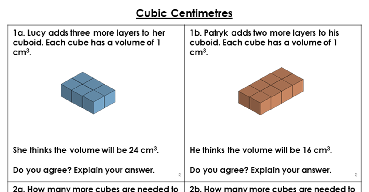 Cubic Centimetres - Reasoning and Problem Solving