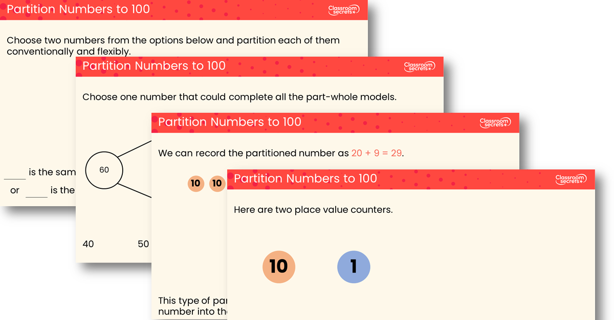 Partition Numbers to 100 - Teaching PowerPoint