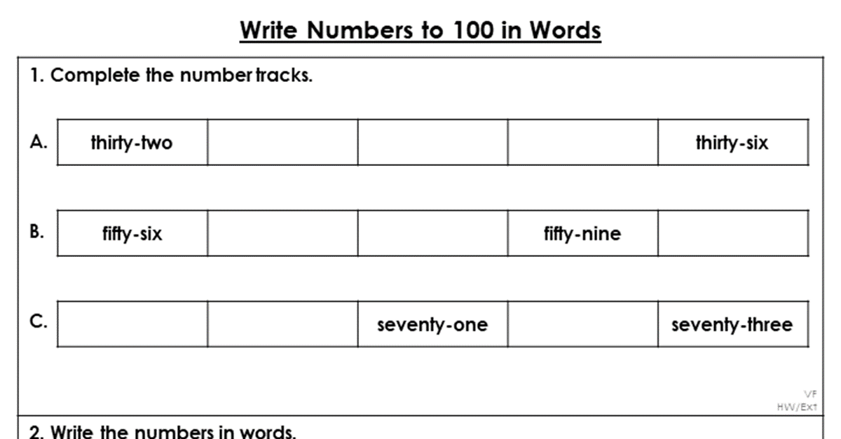 Write Numbers to 100 in Words - Extension