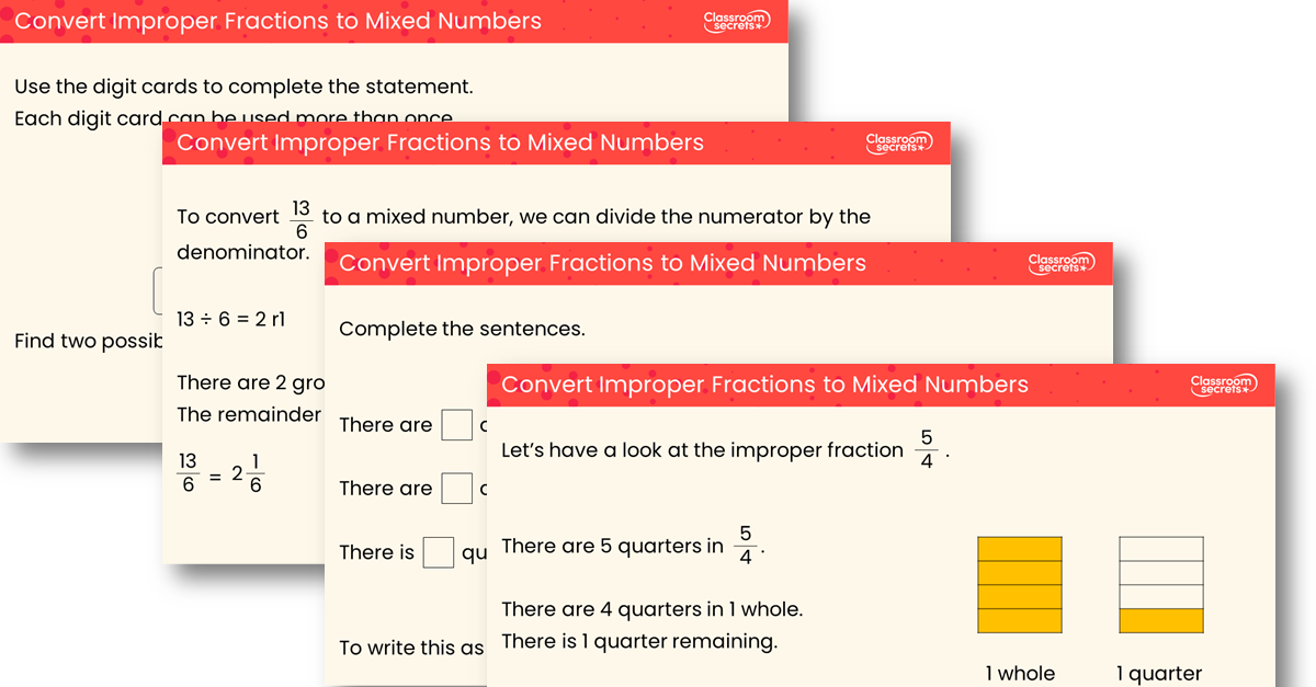 Convert Improper Fractions to Mixed Numbers Teaching PowerPoint