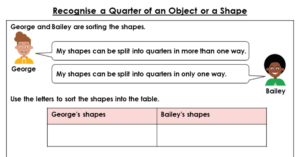 Year 1 Recognise a Quarter of an Object or a Shape Discussion Problem