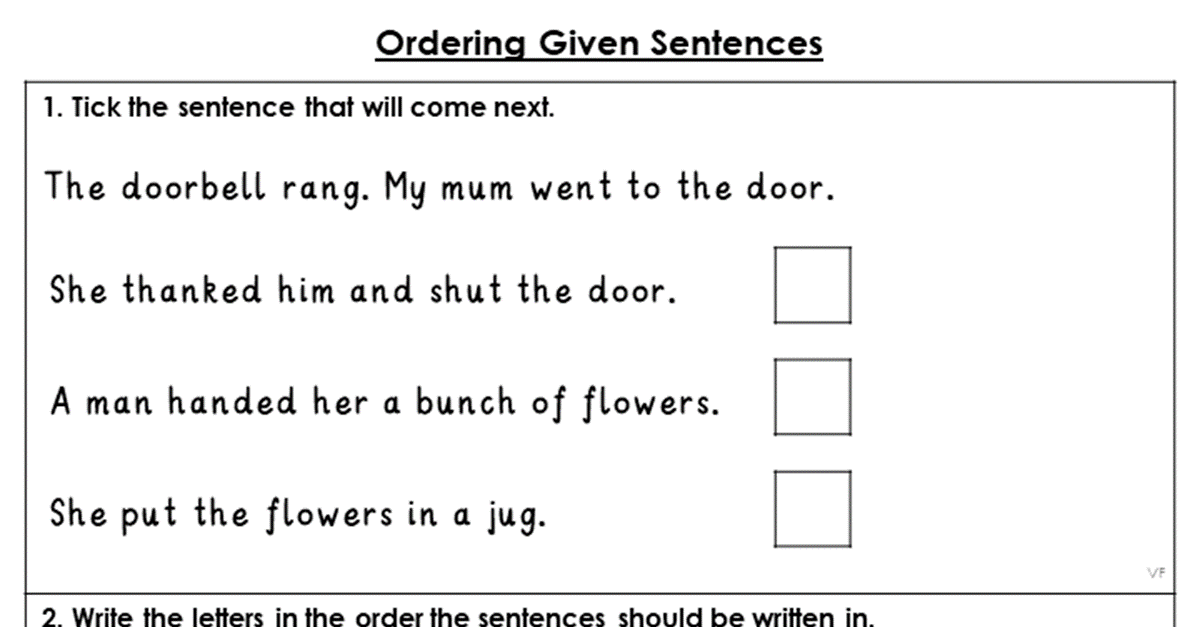 Year 1 Ordering Given Sentences Main Activity