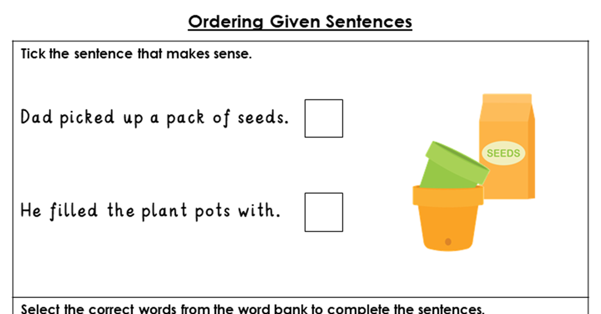Year 1 Ordering Given Sentences Prior Learning