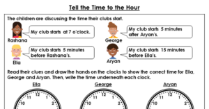 Year 2 Tell the Time to the Hour Discussion Problem
