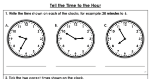 Year 2 Tell the Time to the Hour Homework