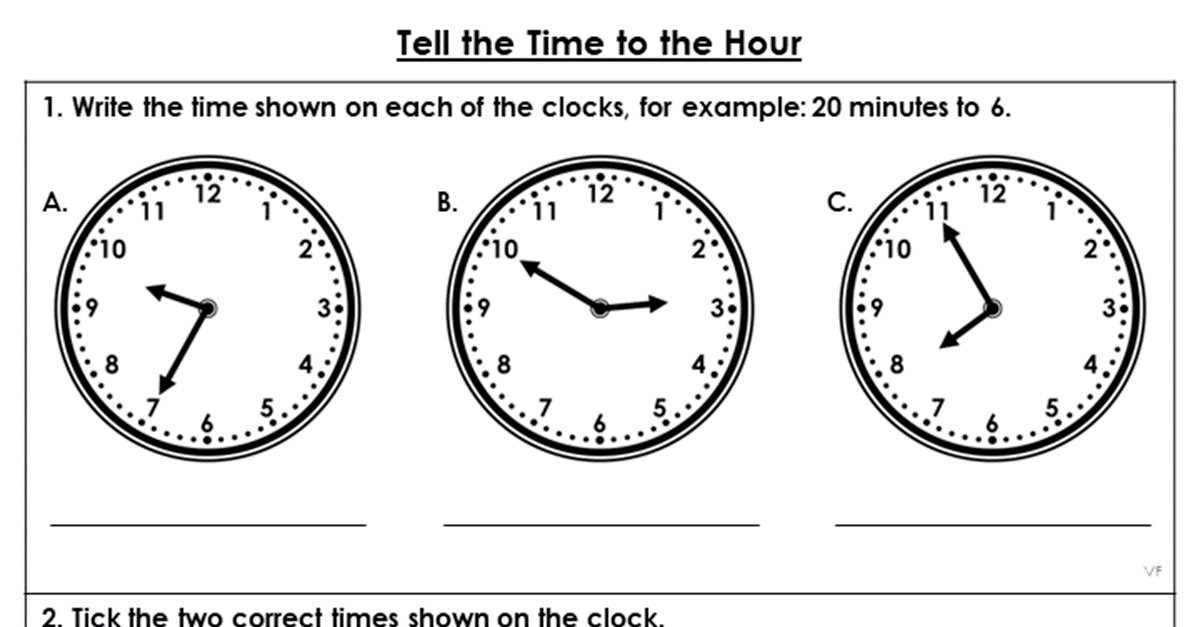 Year 2 Tell the Time to the Hour Homework