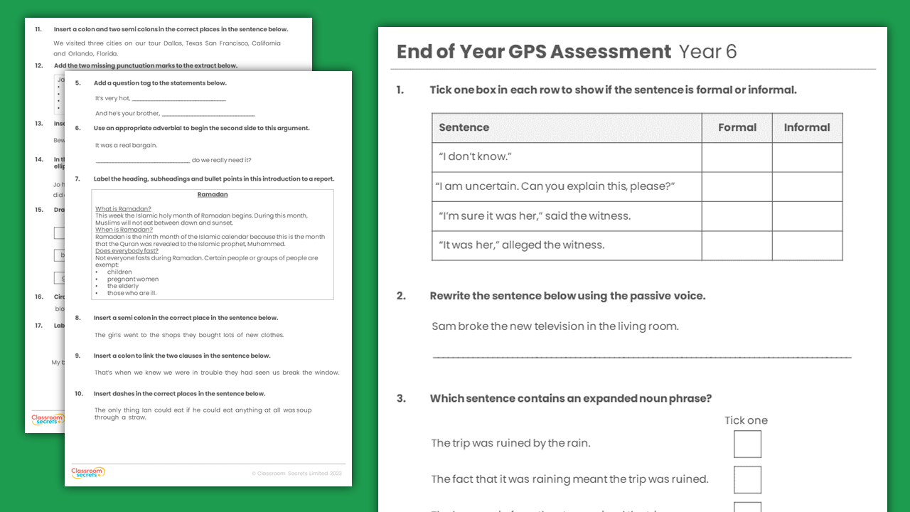 Year 6 End of Year GPS Assessment