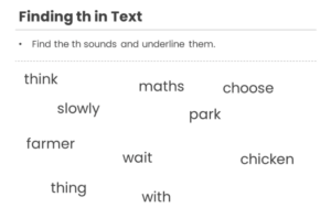 Finding 'th' in Text Phonics Worksheets