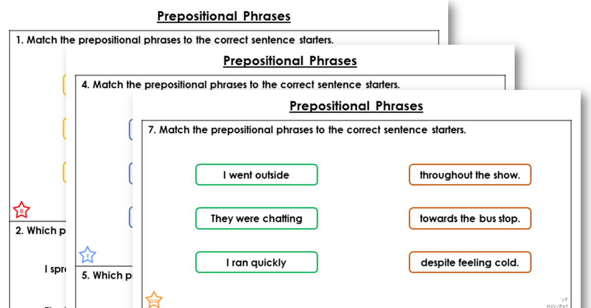 Year 3 Prepositional Phrases Homework