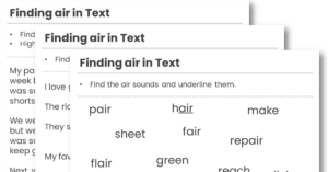 Finding 'air' in Text Phonics Worksheets