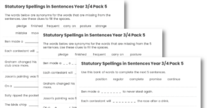 Year 3/4 Statutory Spellings in Sentences (Set 5)