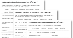 Year 3/4 Statutory Spellings in Sentences (Set 7)