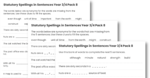 Year 3/4 Statutory Spellings in Sentences (Set 8)