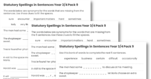 Year 3/4 Statutory Spellings in Sentences (Set 9)