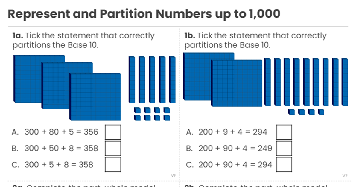 Year 4 Represent and Partition Numbers up to 1,000 Varied Fluency 2
