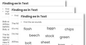 Finding 'ee' in Text Phonics Worksheets