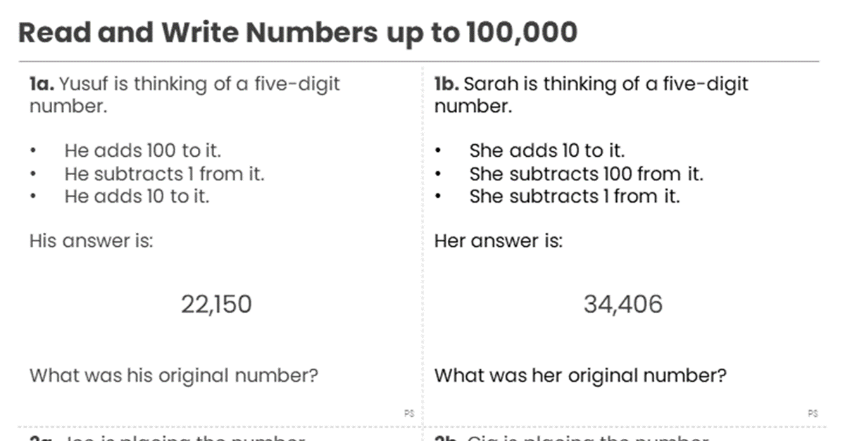 Year 5 Read and Write Numbers up to 100,000 Reasoning and Problem Solving