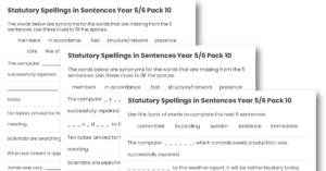 Year 5/6 Statutory Spellings in Sentences (Set 10)
