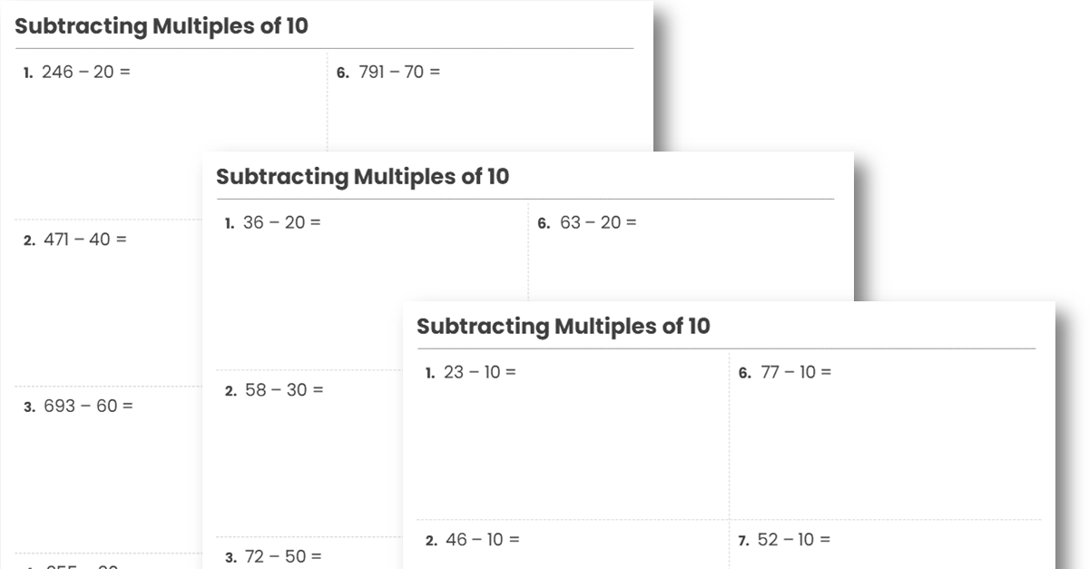 KS1 Arithmetic Subtracting Multiples of 10
