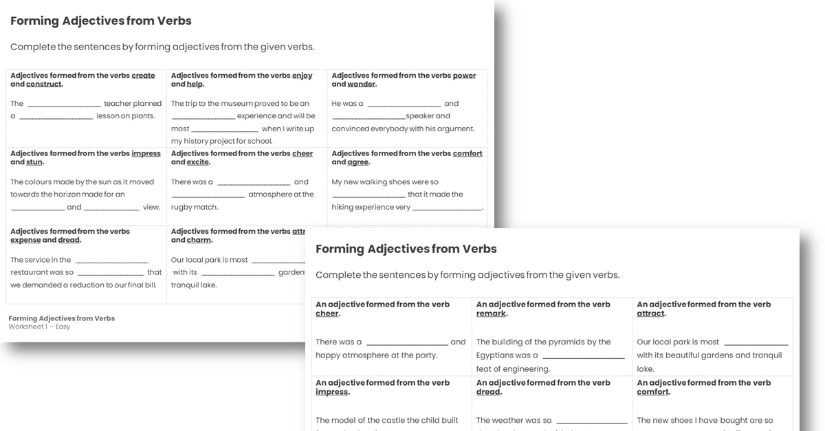 KS2 Forming Adjectives From Verbs Test Practice