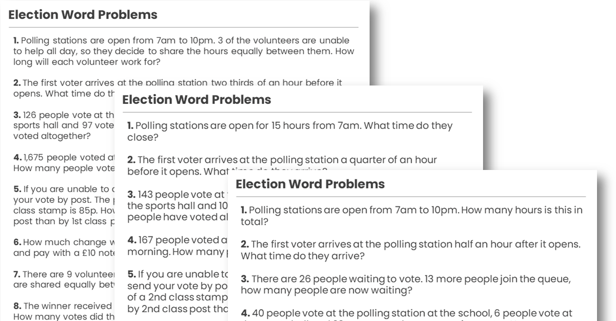 Election Word Problems Elections Maths