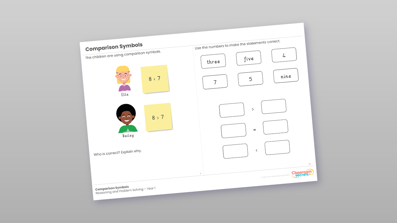 Year 1 Compare Objects and Numbers Reasoning and Problem Solving