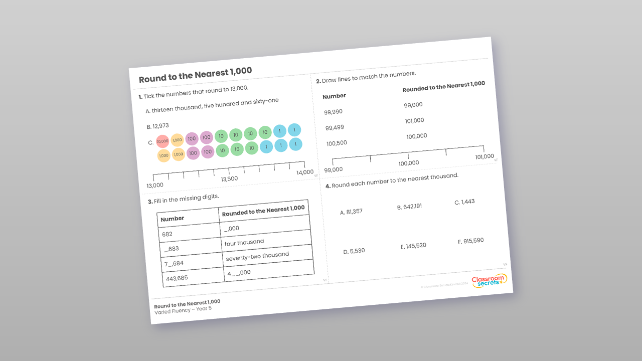 Year 5 Round to the Nearest 1,000 Varied Fluency