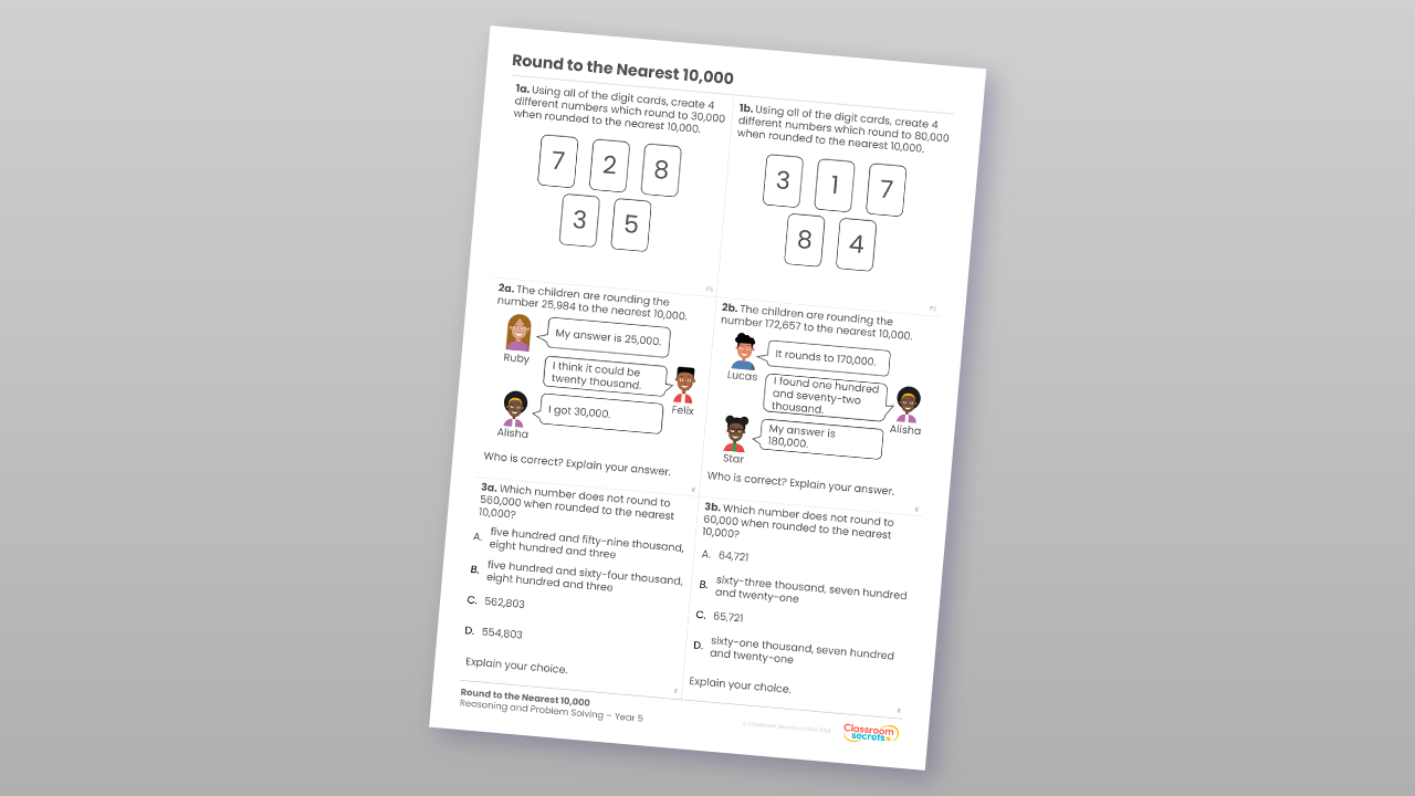 Year 5 Round to the Nearest 10,000 Reasoning and Problem Solving