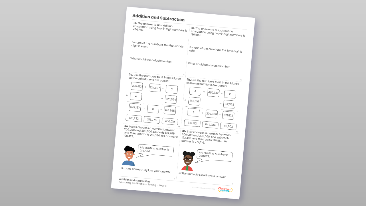 Free Year 6 Addition and Subtraction Reasoning and Problem Solving